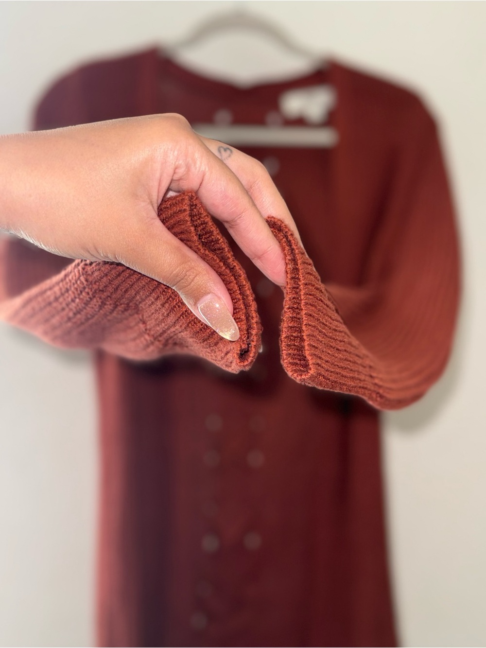 Rust Ribbed Button-Front Knit Dress